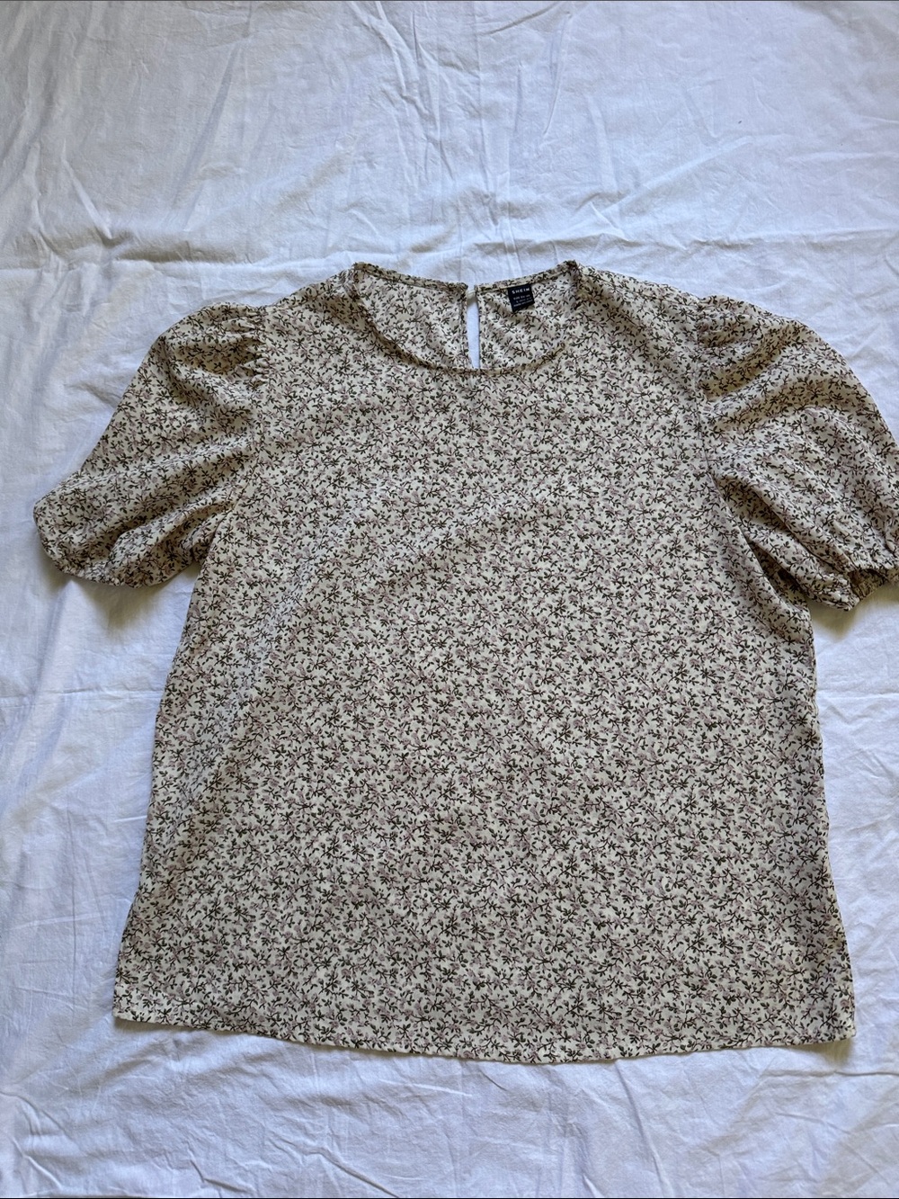 SHEIN Cream Blouse with Brown Floral Print